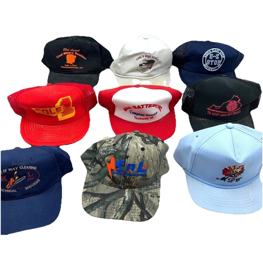 Vintage Trucker Hat Cap Lot Snap Back Strap Mesh Y2K Advertising Farm Mining JT3